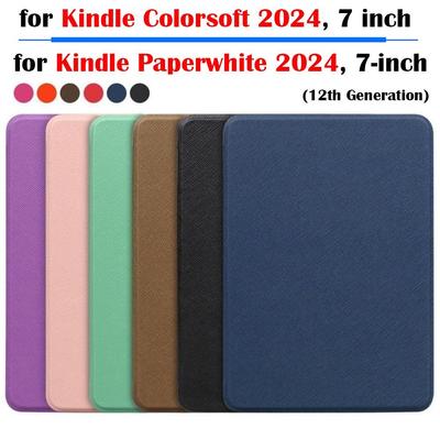 Для Kindle Paperwhite 2025 (12-е поколение) Цветная обложка 7-дюймовый чехол для электронной книги Тонкий защитный чехол из искусственной кожи Автоматическое включение/выключение Фунда