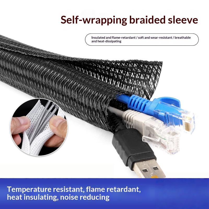 NEW 8~32mm Self-Closed Insulated Sheath 1 Meter PET Braided Cable Sleeve High Protection Wear Resistant Wire Organizer Sleeving