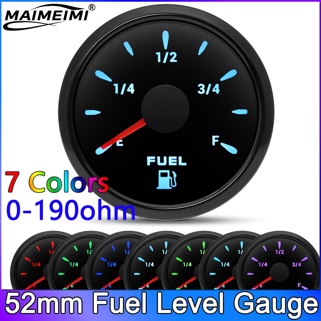 7 Color Backlight 52mm Fuel Level Tank Oil Level Gauge E-F Pointer Digit Gar Fuel Meter For 0-190 ohm Oil Level Sensor Car Marin