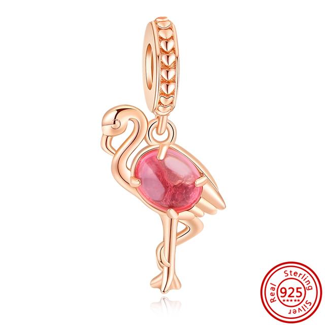 925 Серебряный Фламинго Павлин Сова Пингвин Птицы Мультфильм Мода Шарик Подходит Подвески Браслет Женщины DIY Ювелирные Изделия