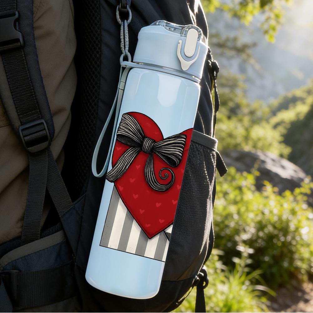 1PC Checkered Heart Ribbon 750ml Color Plastic Sports Water Bottle Leakproof Flip Straw Lid For Sports Office Home Use