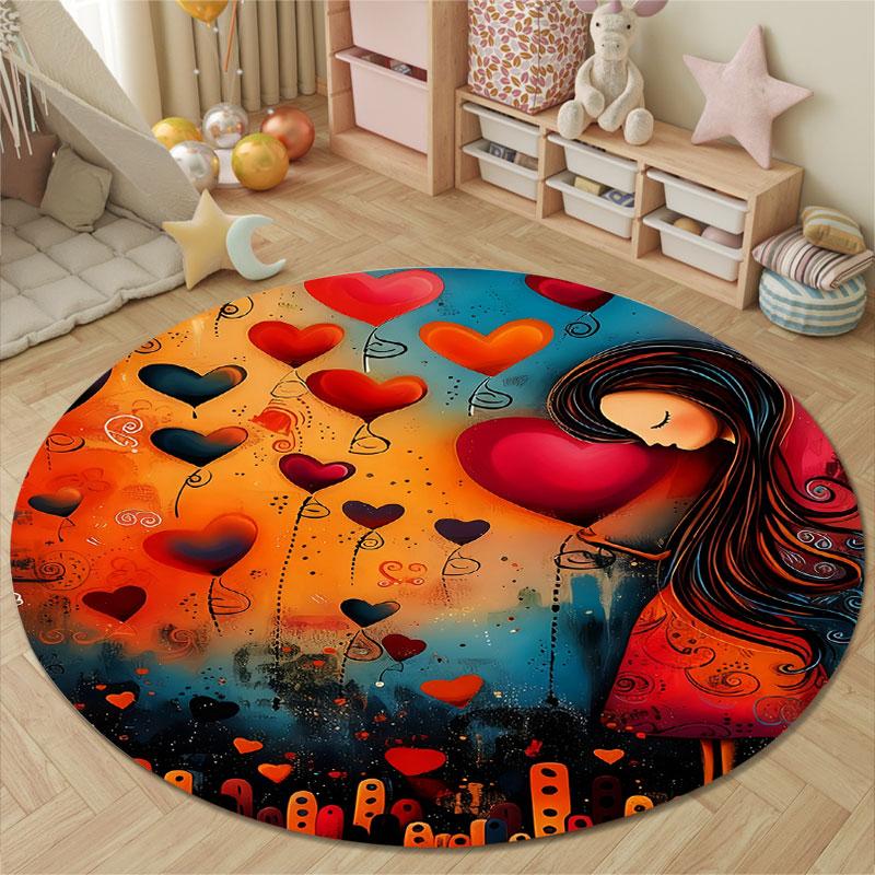 Serene Round Botanical Multicolor Area Rug, Non-Slip Floor Mat for Kitchen