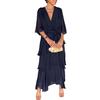 Women's Flowy Chiffon Wedding Guest Dress Ruffle Half Sleeve Empire Waist Ruched Wrap Dress V Neck Tiered Swing Dresses