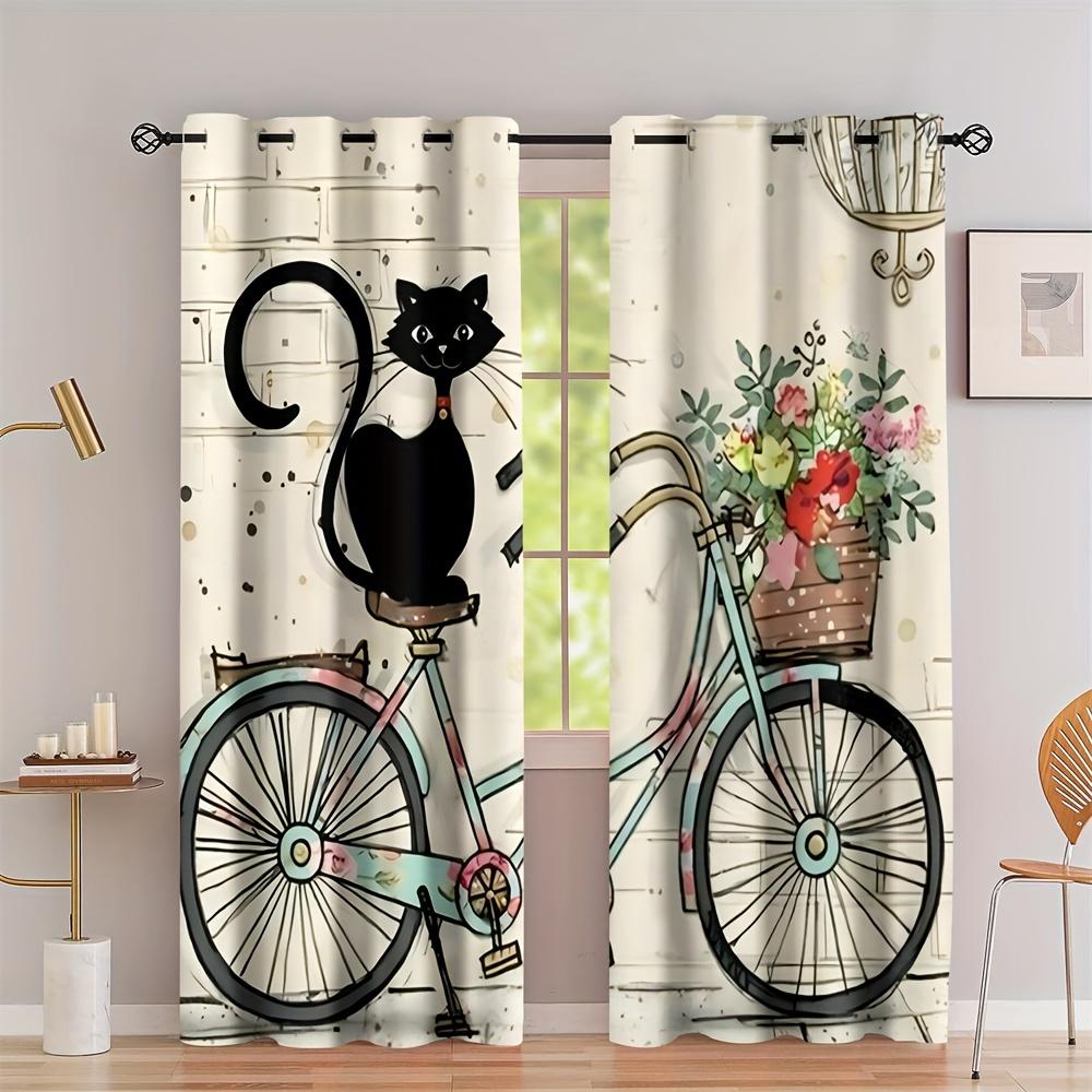 2pcs Rustic Animal Cat Print Semi Blackout Curtains Fashionable Curtains For Bedroom Office Kitchen Living Room Study Room Home