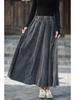 Retro Literary Burnout Cotton Linen Elastic Waist Midi Skirt - Autumn/Winter