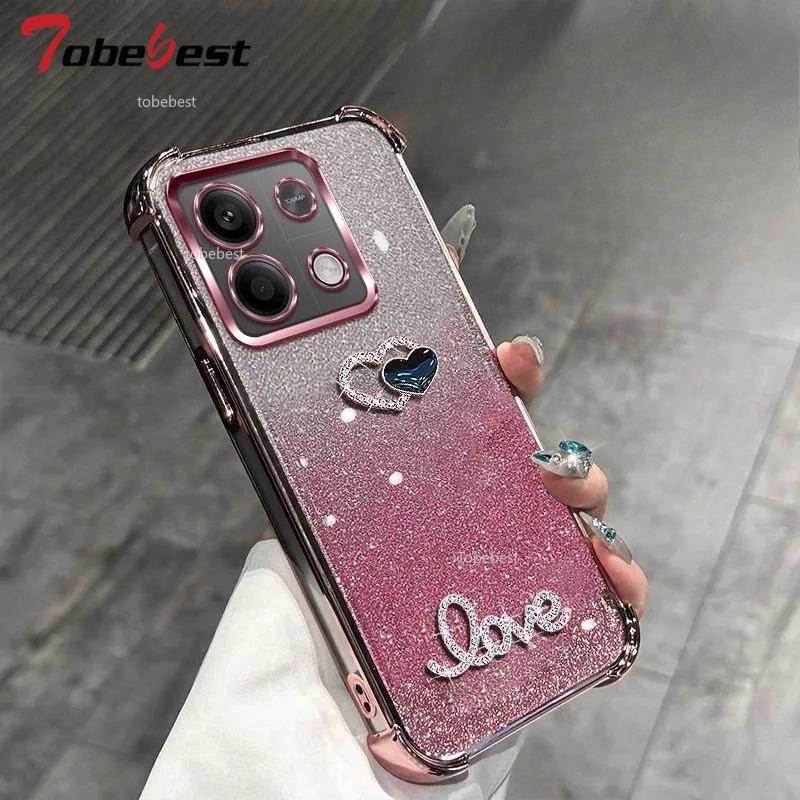 3D Любовь Противоударный Блестящий Гальванизированный Силиконовый Чехол для Xiaomi Redmi Note 13 Pro Plus 13C 13R 4G 5G Мягкая Задняя Крышка