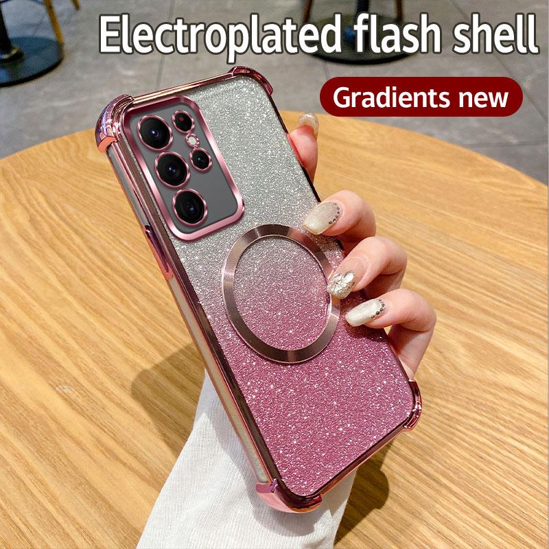 Plating Shockproof Clear Magnetic Ring Phone Case For Samsung Galaxy Note 20 S24 S23 S22 S20FE S21 A05 A15 A06 A16 A54 A55 A35 A25 Glitte Cover