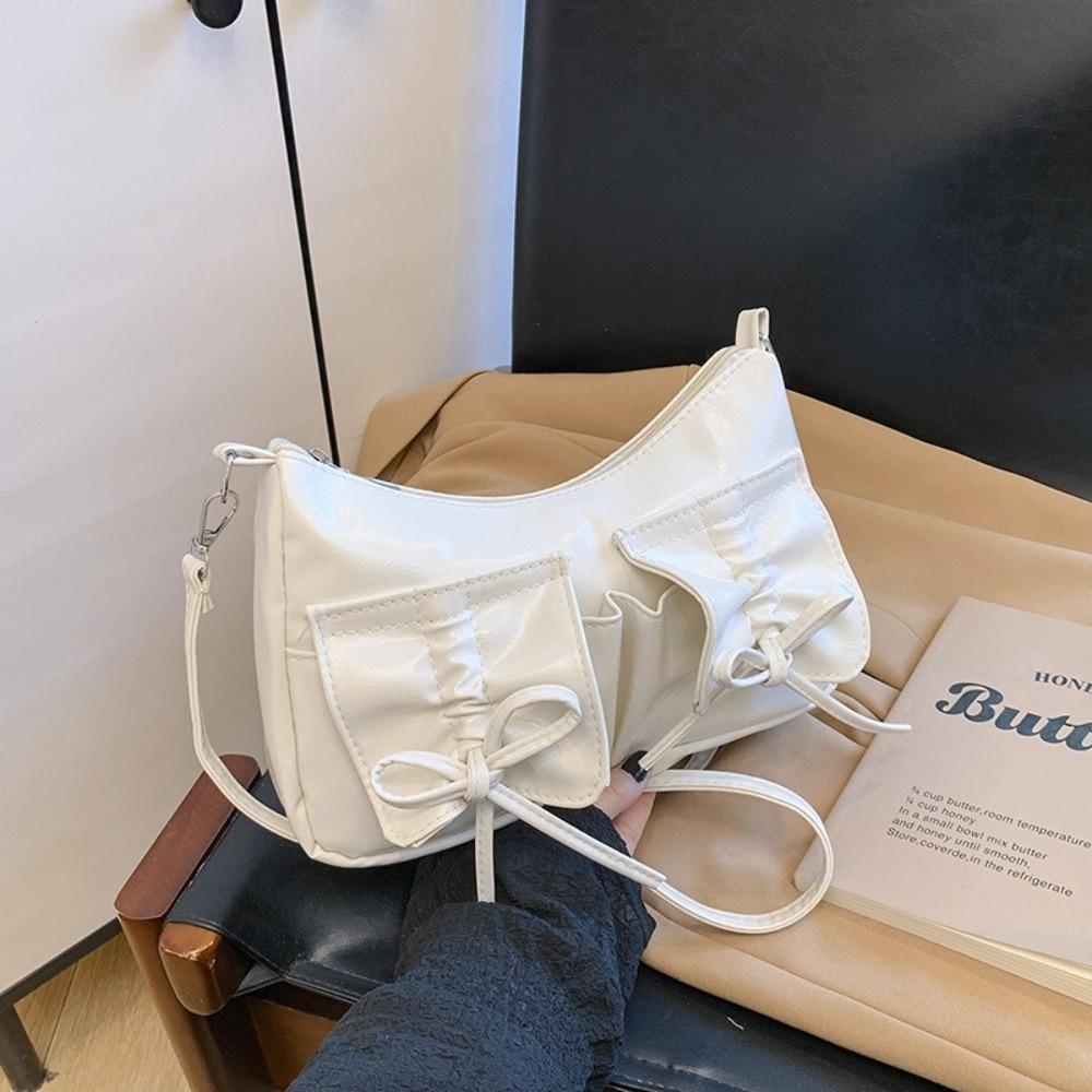 Pleated Bowknot Crossbody Bag Korean Style Pu Dumpling Bag Elegant Y2k Shoulder Bag Outdoor