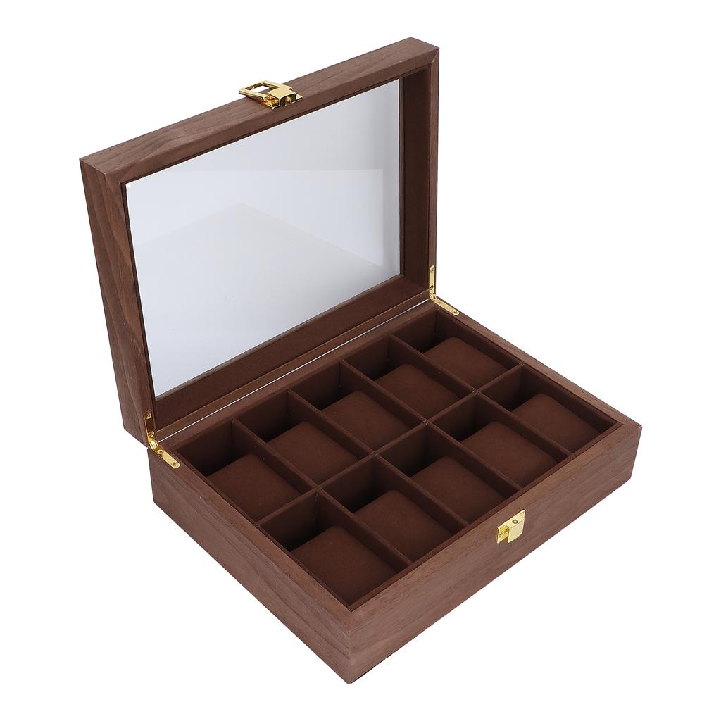 10 Grid Wooden Watch Box Transparent Cover Watch Jewelry Storage Organizer Container Box