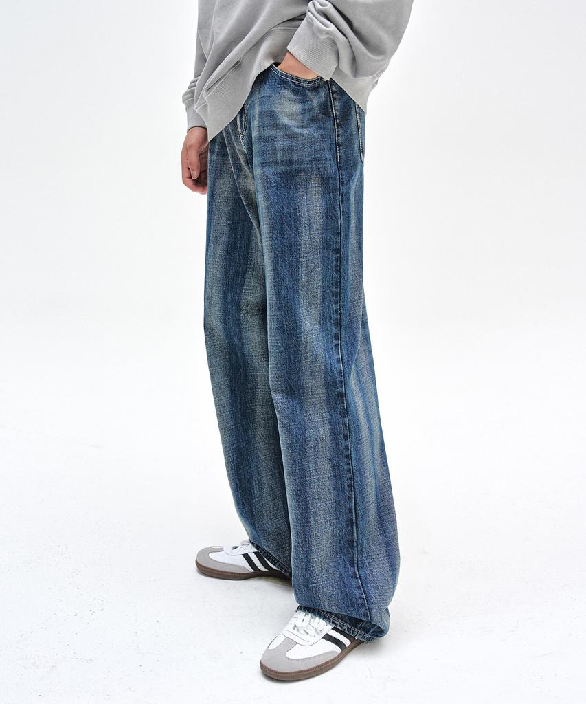 DECET Stripe Bleach Wide Jeans Dcpt049Blueb
