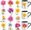 12PCS/Set Quirky Flowers UV DTF Cup Wraps Self-Adhesive Transfer Paper for Coffee Cups, Water Bottles, Laptops and Refrigerator DIY Crafts High Viscos