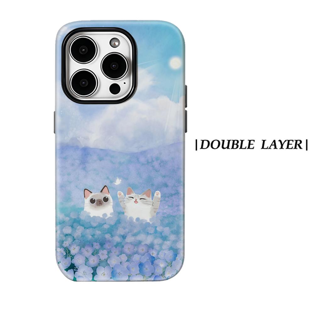 Blue Flower CatsFor Magnetic Phone Case for IPhone 17 16 15 14 13 Pro Max Plus Single Double-layer Tough Case