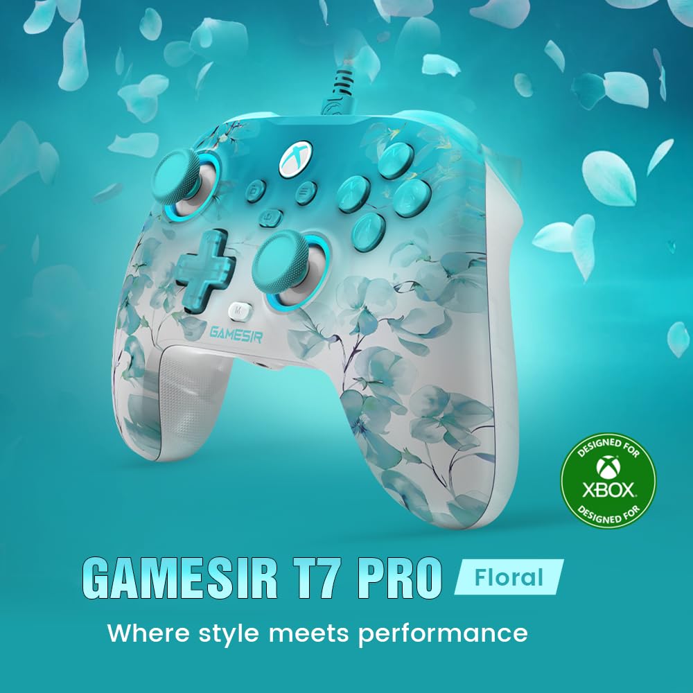 GameSir T7 Pro Цветочный проводной контроллер с датчиками Холла, RGB-подсветкой, Серия One Drift, Контроллер для ПК, Эффекты, Подсветка, Кнопки, Steam/Windows/XBOX