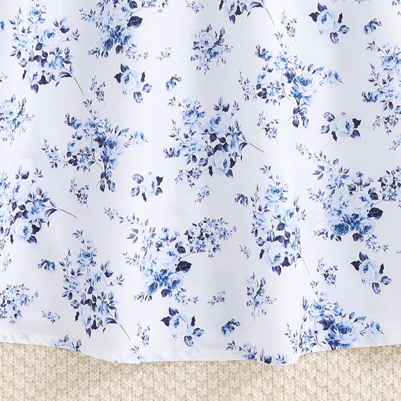 Популярная летняя детская одежда для детей 8, 9, 10, 11, 12 лет, синие платья с цветочным принтом, платье принцессы с короткими рукавами для девочек