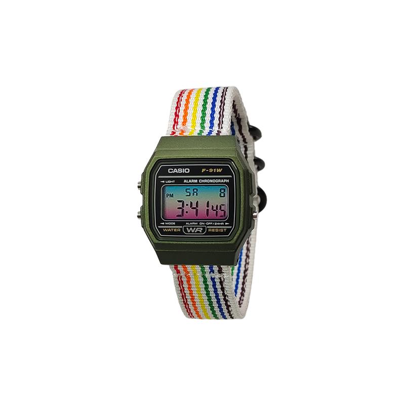 Casio Индивидуальные часы модифицированная серия серебристый полимерный корпус водозащита F-91WM-7A модифицированные-Pixel Hongqiao Кварцевые нейлоновый ремешок F-91WM-7A
