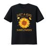 Fashion Sunflower T Shirt For Women Crewneck Just A Girl Who Loves Sunflowers Black vintage Washed Breathable Unisex