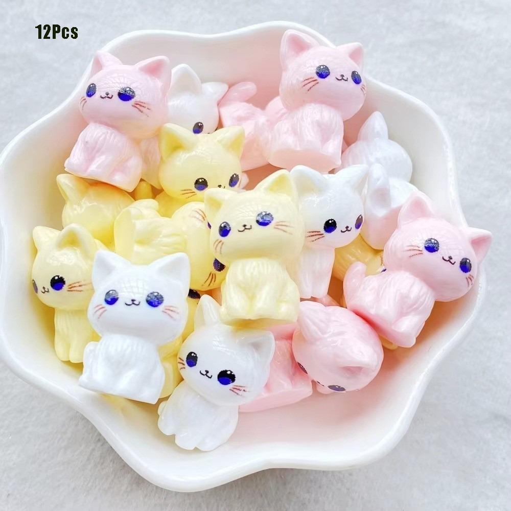 12Pcs Cute Cat Series Resin Decorations Diy Craft 3D Charms Cartoon Charms Scrapbooking Accessories
