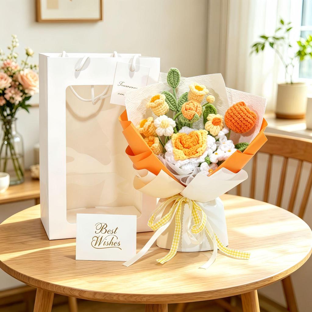 Luxurious Rose and Lily Bouquet – Knitted Floral Valentine's or Birthday Gift for Girlfriend