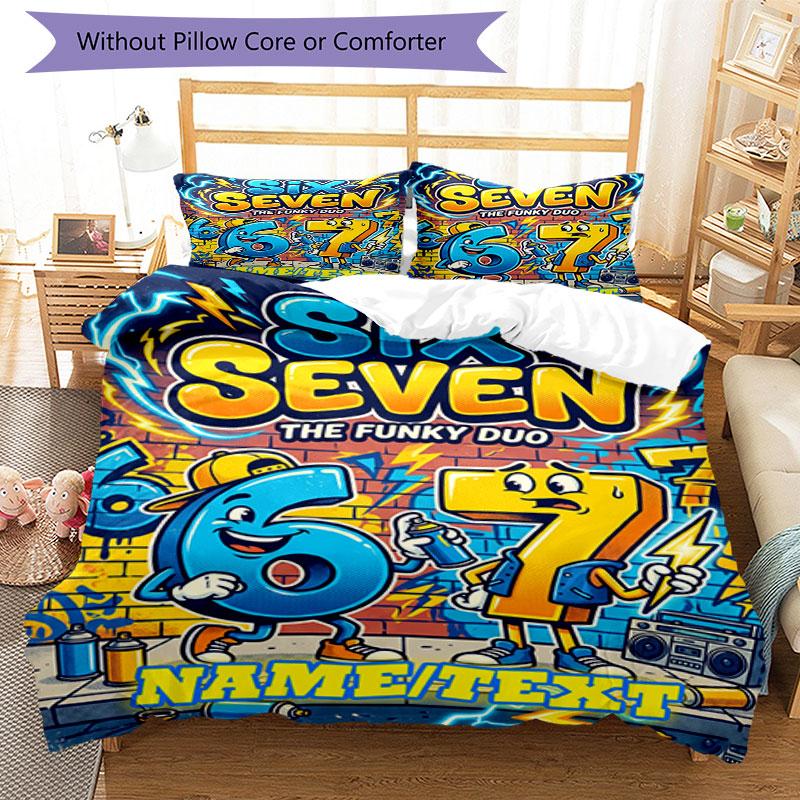 3PC Custom Name "Six Seven: Funky Duo Adventure" Bedding Set Printed  Bedding Set Duvet Cover Closure Includes 1 Duvet Cover & 231 Pillowcases for Bed