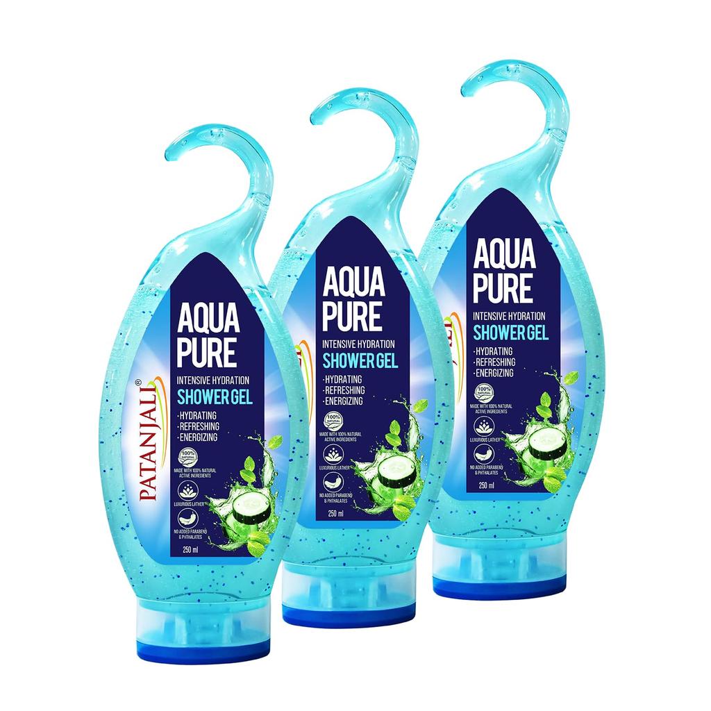Patanjali Гель для душа Aqua Pure 250 мл, упаковка из 3 штук – Увлажняющее средство для мытья тела для освежающего очищения и мягкой кожи