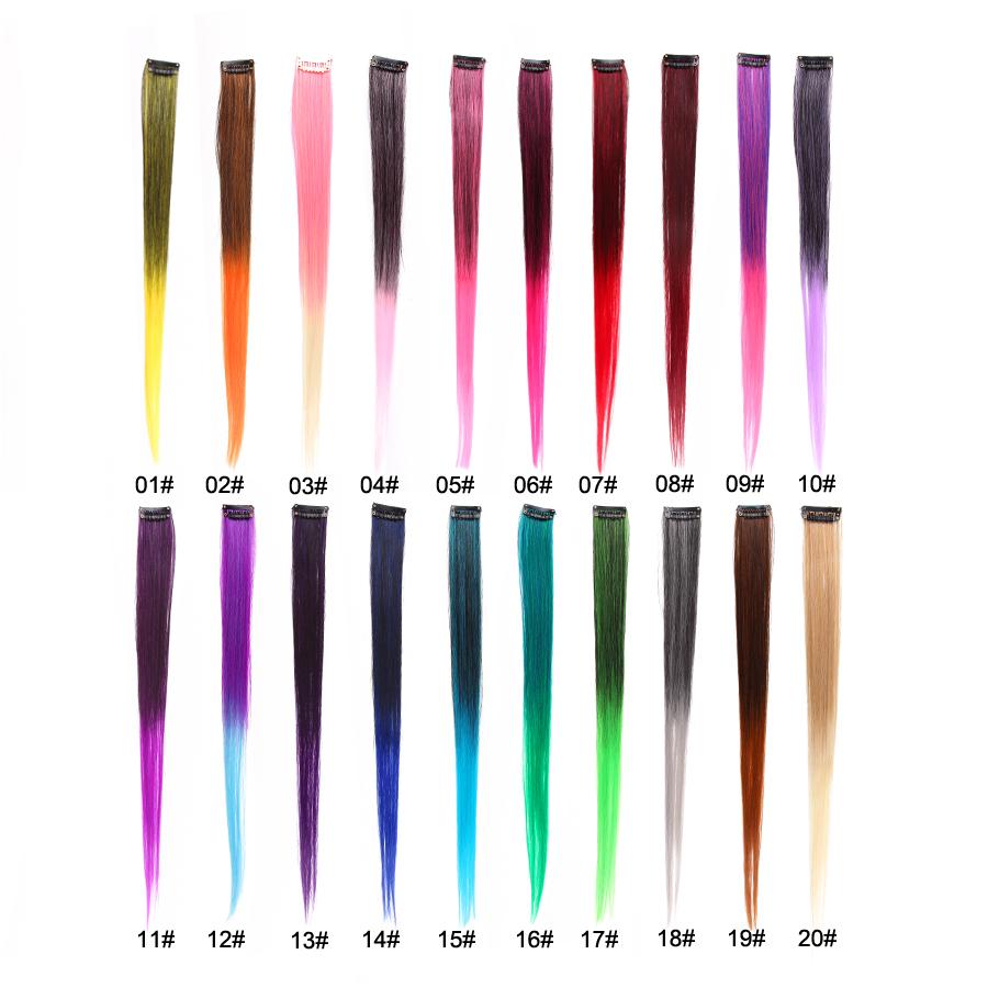 Clip In One Pieces Hair Extensions Straight Ombre Purple Blue Pink Extension Hair Women Synthetic False Fake Hair