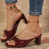 Fashion Elegant Ladies Slip On Bowknot Sandals 2025 Patent Leather Square Toe High Heels Mules Shoes Woman Plus Size 42 Sandalias Mujer