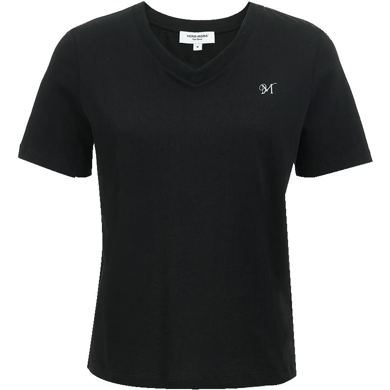 Женская хлопковая вязаная футболка Vero Moda с V-образным вырезом и коротким рукавом