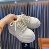 Versatile Platform White Shoes Women's Autumn Breathable Niche High-end Pearl Muffin Shoes 2025 New Sports Women's Shoes