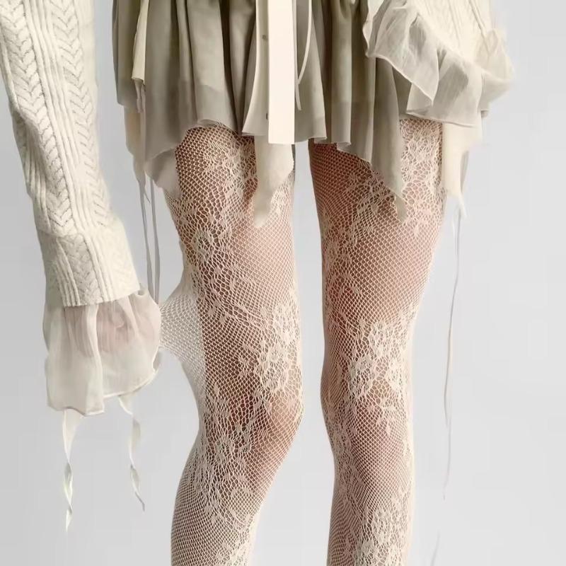 Корейские INS Ажурные Сетчатые Чулки Женские Колготки Горячие Колготки Японская Лолита Ретро Цветочный Ротанговый Черно-Белый Длинные Носки
