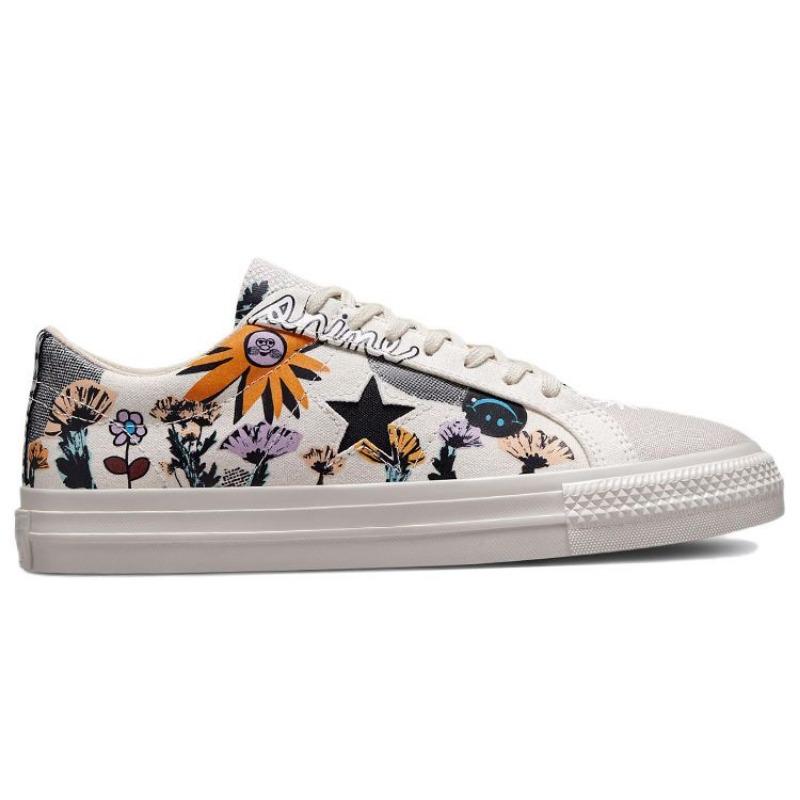 Converse One Star Цветочные Унисекс Низкие Кеды Текстильный Верх Повседневные Противоскользящие Износостойкие Серый Оранжевый 172933C