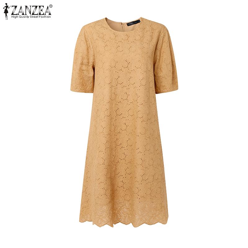ZANZEA Женское элегантное платье-туника с пышными рукавами, кружевной вставкой спереди, крючком, пэчворк, в повседневном стиле