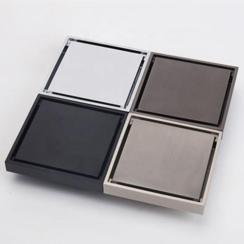 Factory Price square 4 Inch Commercial Concealed Tile Insert Brass Gray Black Floor Drain