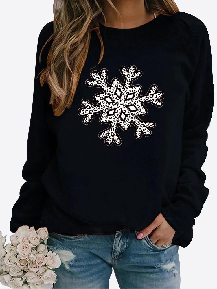 Winter Women's Casual Long-sleeved Santa Claus Print Sweatshirt Ladies Round Neck Loose T-shirt Plus Size Tops Long Sleeved Sweater