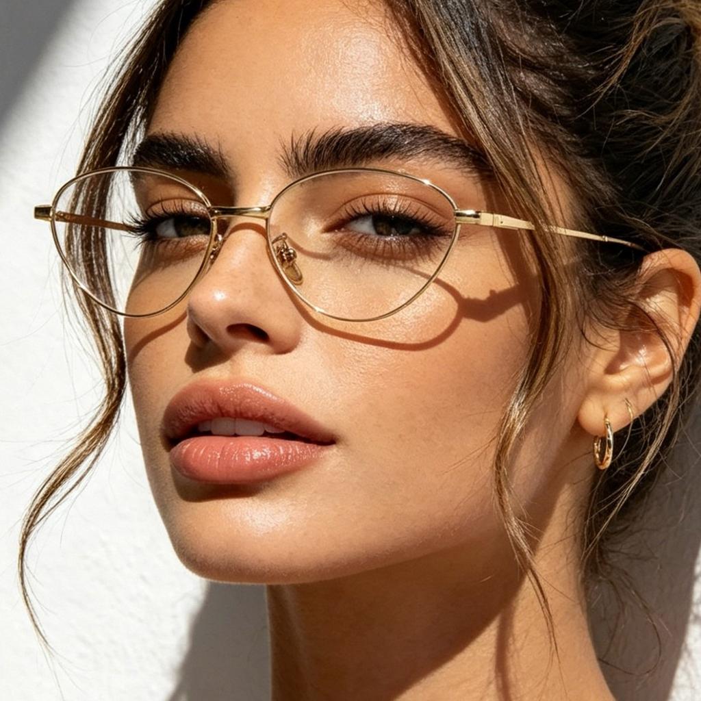 Metal cat eye anti-blue light glasses plain face small frame degree glasses frame anti-blue flat light mirror