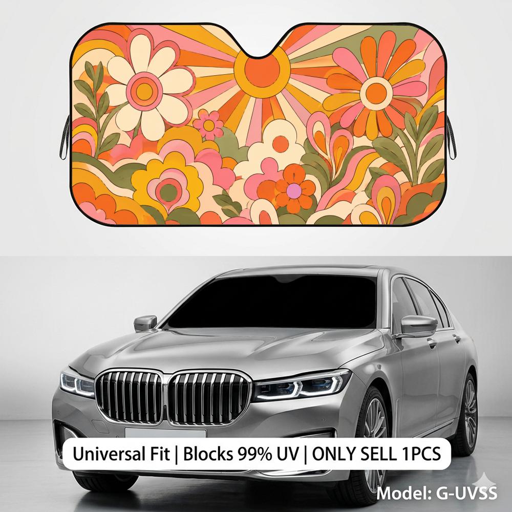 Groovy Floral Sun Visor Reusable Aluminum Foil Car Windshield Sun Visor UV Protector Heat Insulation Cover Shade