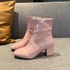 Мода Женская мода Толстый каблук Одинарные ботинки Осень Новые Квадратный носок Боковая молния Противоскользящие Износостойкие Короткие ботинки