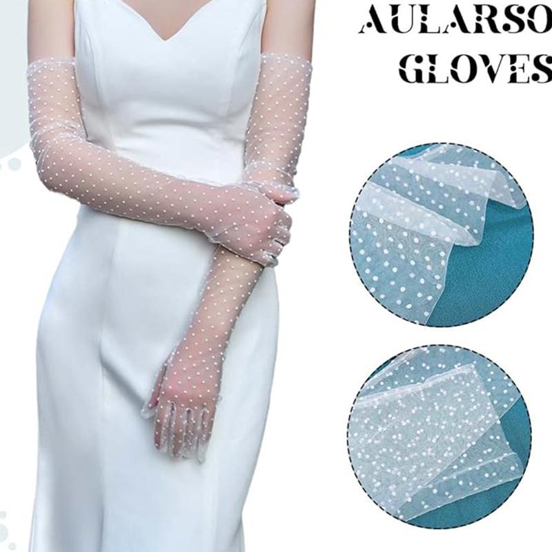 Женские винтажные сетчатые длинные перчатки в горошек, защита от солнца, кружевное свадебное платье, украшенное украшениями