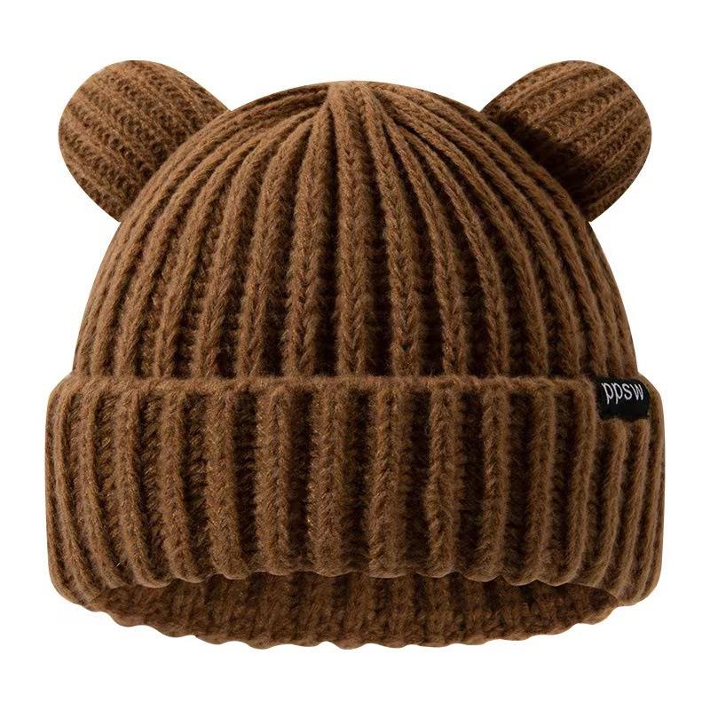 Women Chunky Bear Ear Knit Hat 2025 Korean Loose Slouchy Winter Cap Faux Fur Ears Thermal Ear Flap Beanie