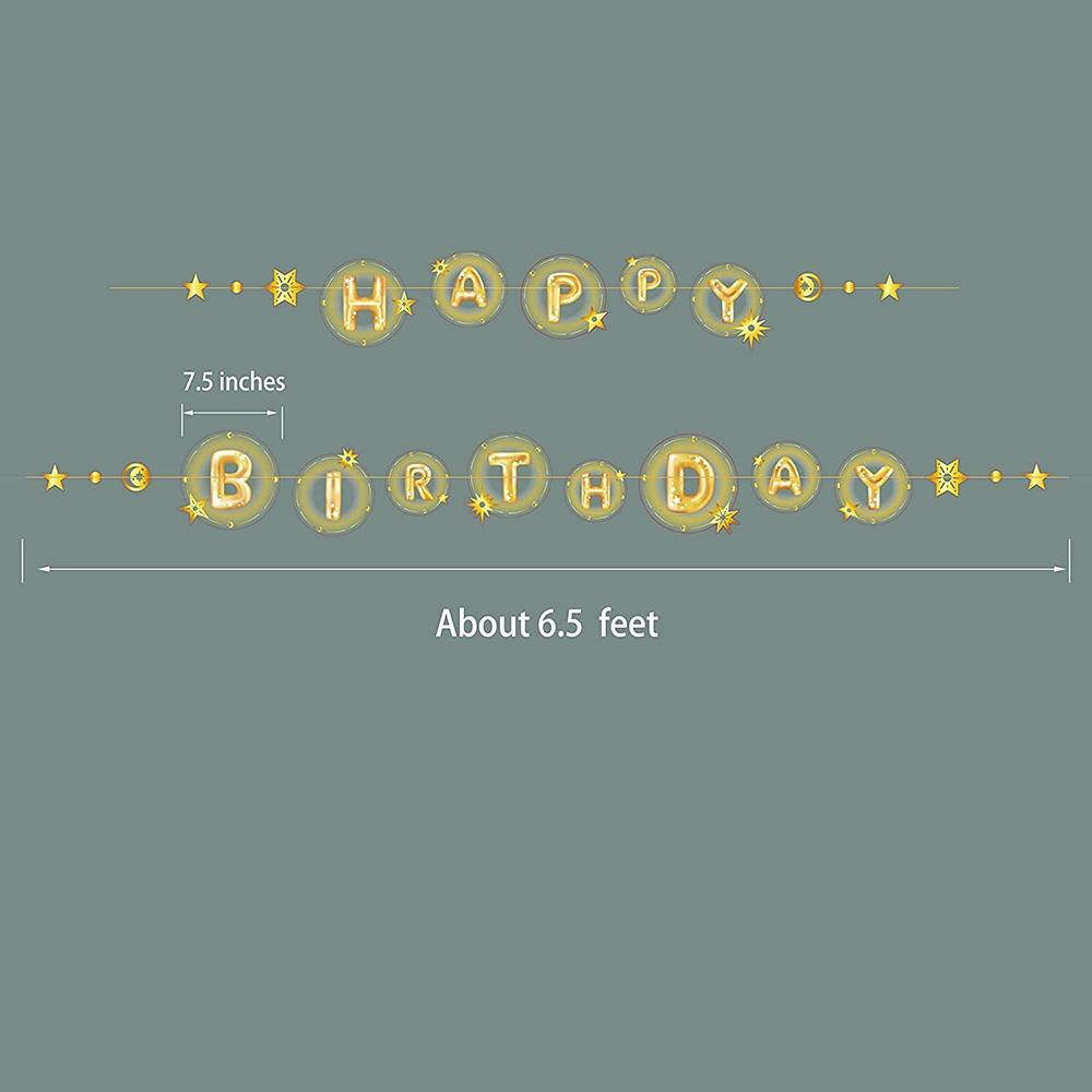 Happy Birthday Banner Garland With Colorful Round Star Transparent String For Dream Birthday Theme Party Hanging Ornaments Decoration Supplies