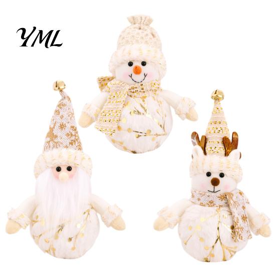 Plush Santa Claus Doll Christmas LED Ornaments, Light Up Elk Snowman Tabletop Decor Decoration, Cute Stuffed Toy for Table Holiday Party Tree Figurine