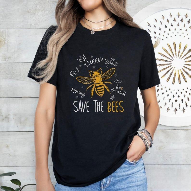Save The Bees Unisex Softstyle Bee Lover Gift Gardening Earth Day Apparel Cute Funny Tshirt for Man Woman Shortsleev