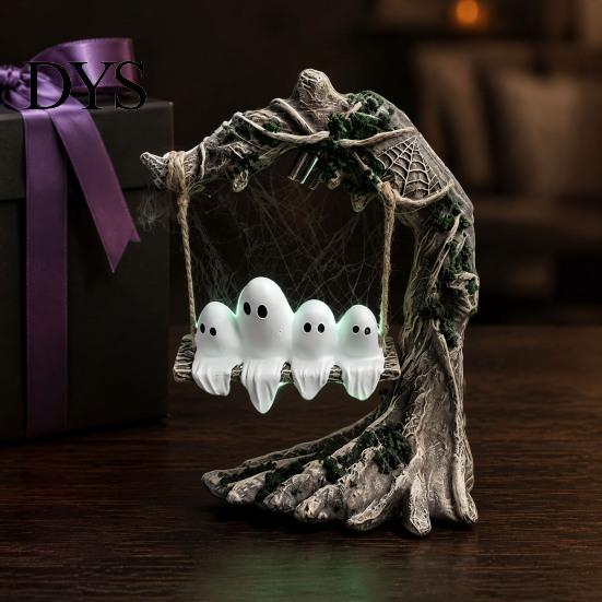 Уличные Хэллоуинские Украшения для Двора Светящийся Призрак на Качелях Декор из Смолы, Всепогодное Садовое Украшение с Готическими Элементами Зеленый Свет,