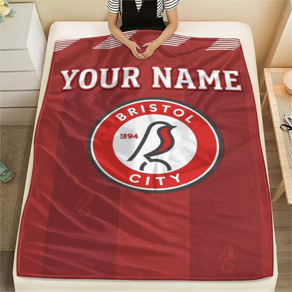 1PC Custom Name Bristol City FC Patterned Flannel Blanket Suitable For All Seasons for Home Decor Warmth and Comfort Gifts Holiday Present