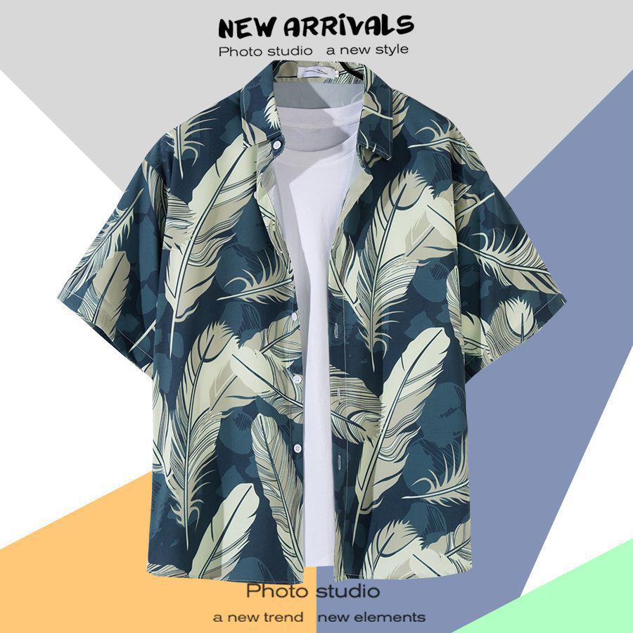 Летняя свободная гавайская рубашка с цветочным узором в корейском стиле для мужчин