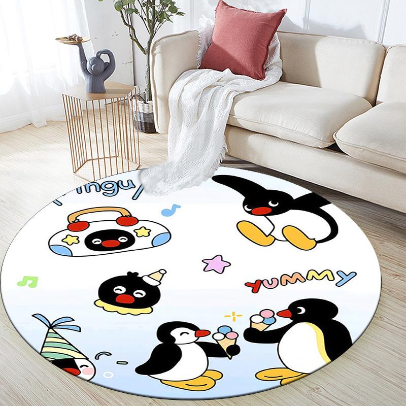 Pingu Round Area Rug,Carpet Rug for Living Room Bedroom Sofa Playroom Decor,Non-slip Floor Mat
