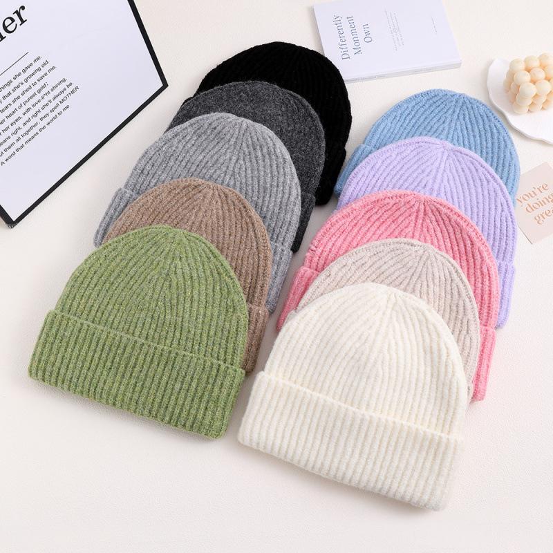 Solid color wool hat autumn and winter thickened warm knitted hat fashionable versatile cold hat simple pullover brimless warm hat