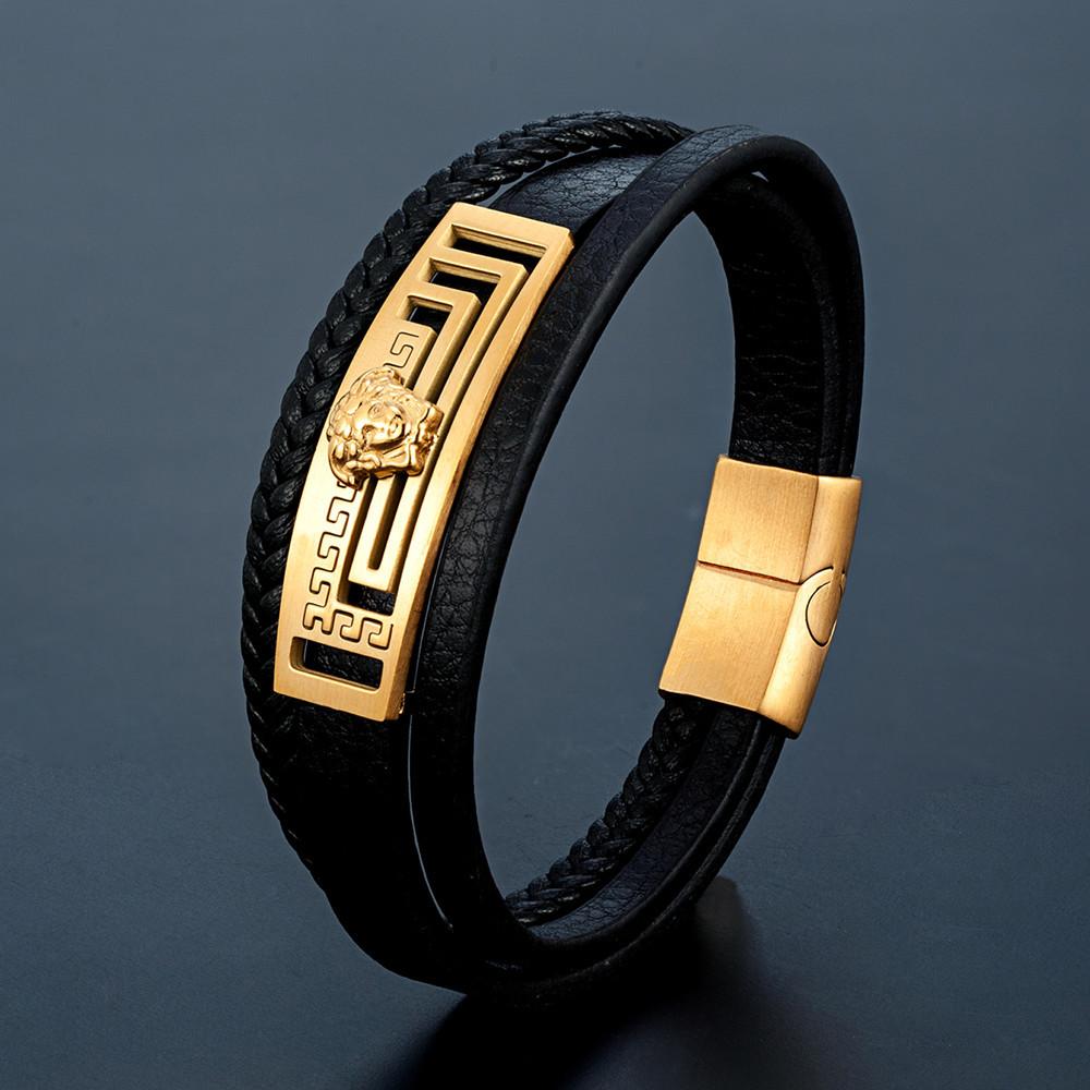 2026 Модный многослойный браслет из натуральной кожи с узором Великой стены, ретро-браслет из кожаной веревки в европейском и американском этническом стиле