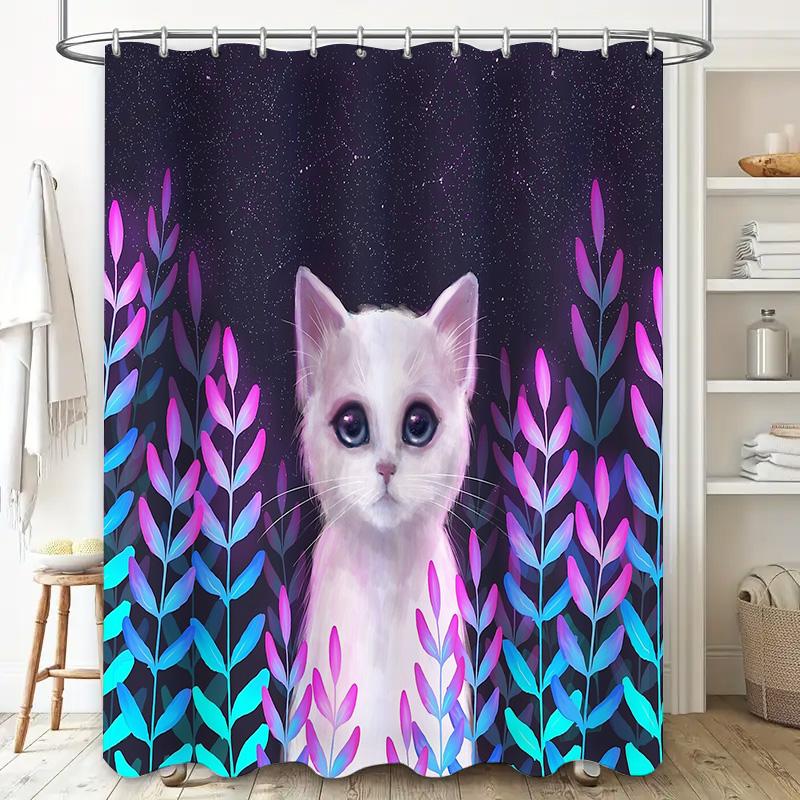 Шторка для душа с кошкой Милый котенок Домашнее животное Животное Декор ванной Водонепроницаемая подкладка Современный деревенский стиль Домашний декор Художественный узор Уникальный Де