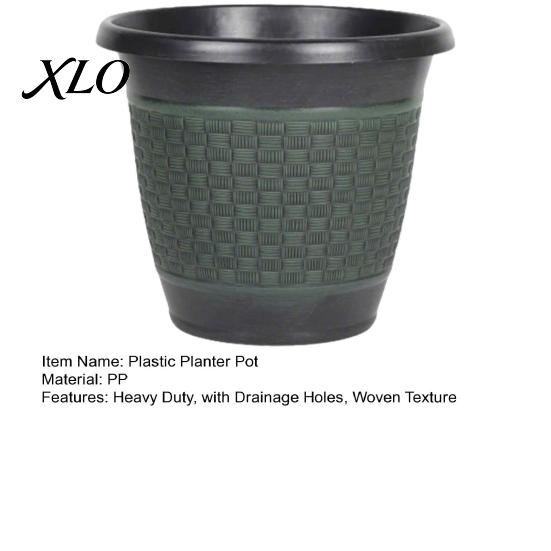 Thickened Material Garden Pots 12" Planter Pot with Saucer, Plastic Anti-Aging Flower Drainage Large Capacity Planters Holes, Woven Texture, Plant for