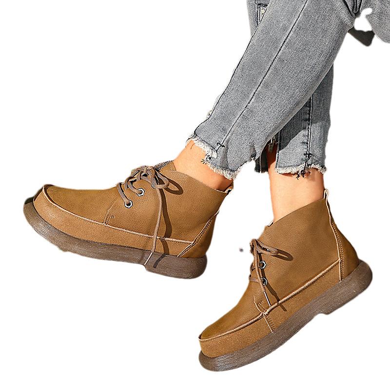 Женские ботильоны на плоской подошве, дизайнерские кожаные туфли на шнуровке, зимняя новинка бренда 2025 года, классические удобные нескользящие ботинки для ходьбы